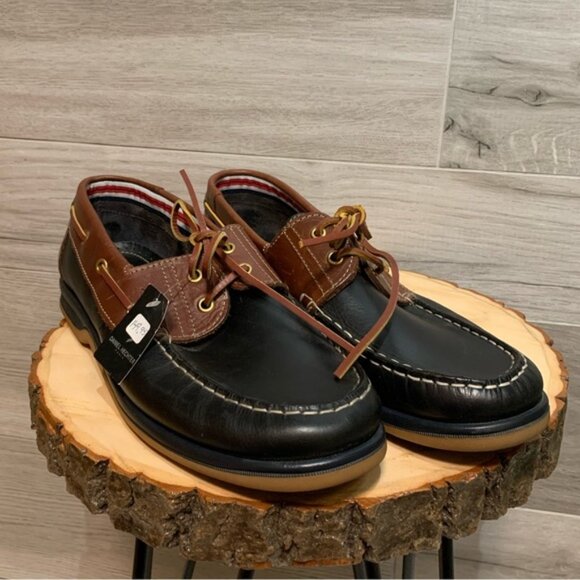 Brand New! Daniel Hechter Paris Mens navy  &  brown leather deck shoes size 12.5 - Picture 2 of 8